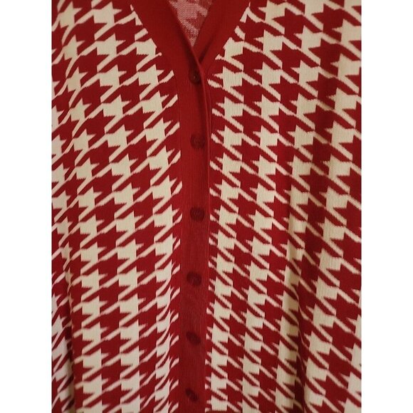 VIISHOW Womens Red And White Houndstooth Cardigan Large Christmas Holiday EUC - Picture 2 of 9